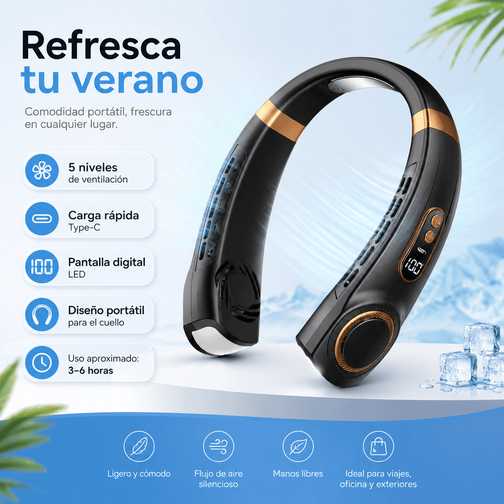 Ventilador de Cuello Recargable con Pantalla LED para Verano