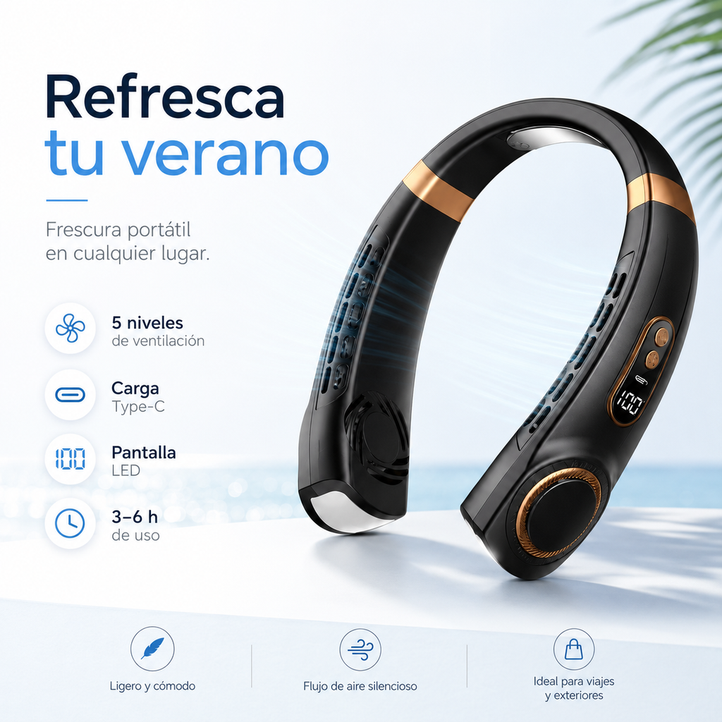 Ventilador de Cuello Recargable con Pantalla LED para Verano
